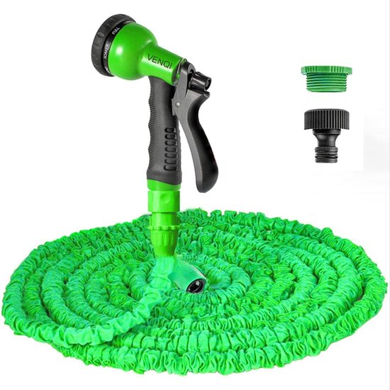 15m flexibele uitbreidbare tuinslangpijp met 8 patronen sproeikop - lekvrij en zwaar - 3/4 inch 1/2 inch fittingen - groen
