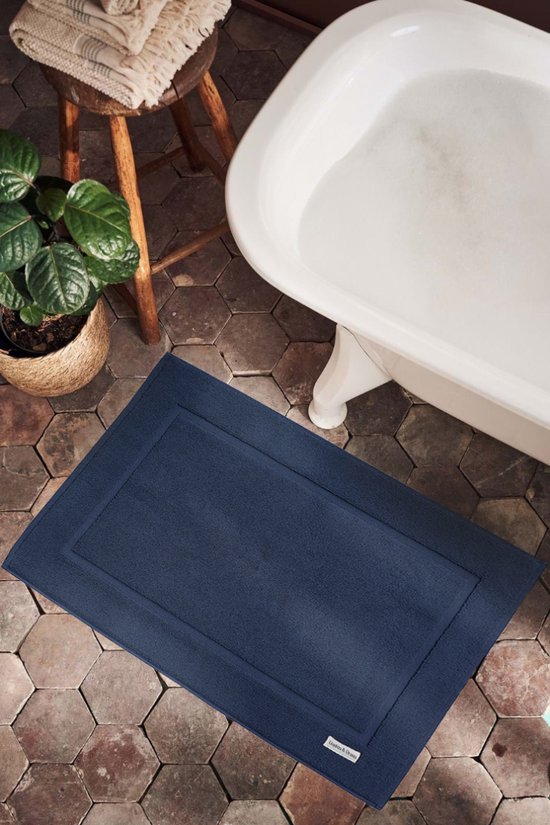 L&G - Badkamermat - set van 2 - Badmat 50 x 80cm - Badmatten - 1000 gsm - Badmat katoen- Badmat Luxe - Blauw