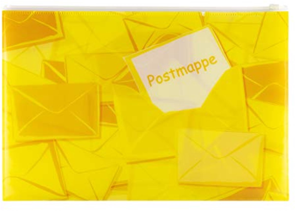 HERMA postmappen A4 geel set, 3-delig, kindermapjes Juris van kunststof, mappen met motief, ritssluiting en transparant vak voor jongens en meisjes