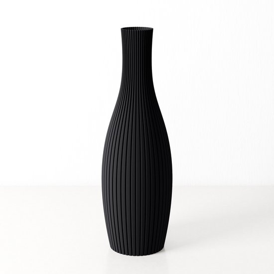 Fleuriek - Smalle Hoge Vaas - Zwart - H40 cm - Dunne Japandi Vaas - Minimalistische designvaas - Decoratieve vaas vensterbank of tafelvaas