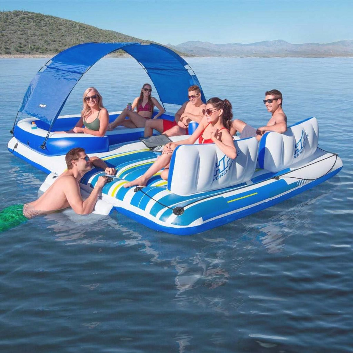 Groot Opblaasbaar Badeiland voor 6 Personen - 373x264x73 cm - afbeelding 2