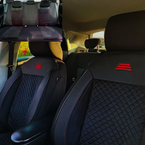 Foto: Autostoelhoezen voor audi q4 2021 voor en achterstoelen ais aif101 zwart met rode stiknaden