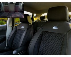 Autostoelhoezen voor Opel Corsa D 2006-2014 | Voor- en Achterstoelen | AIS AIF103 | Zwart met witte stiknaden