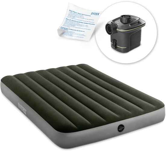 Matelas Gonflable Intex 2 Places – Ultra Confortable Pour Le Camping, Vert, 137 X 191 X 22 Cm