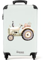 Bol.com NoBoringSuitcases.com® - Kinderkoffer jongen - Kindertrolley jongens - Beige vintage tractor in pastel groene kleuren - ... aanbieding
