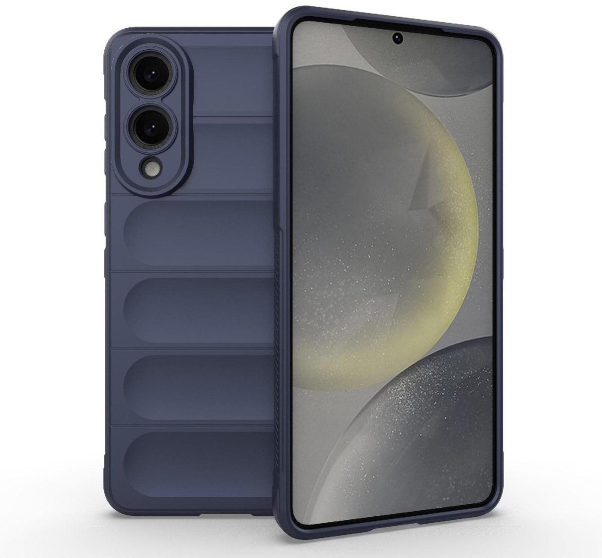 Mobigear Hoesje geschikt voor Samsung Galaxy S25 Edge Telefoonhoesje Flexibel TPU | Mobigear Bumpy Backcover | Galaxy S25 Edge Case | Back Cover - Donkerblauw