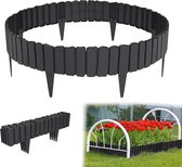 QEENTOE 4,8 m gazonrand, kunststof perkomranding met houtlook en 10 cm grondpennen, maaikant voor tuin, bloemperkomranding palissade in houtdesign, grijs