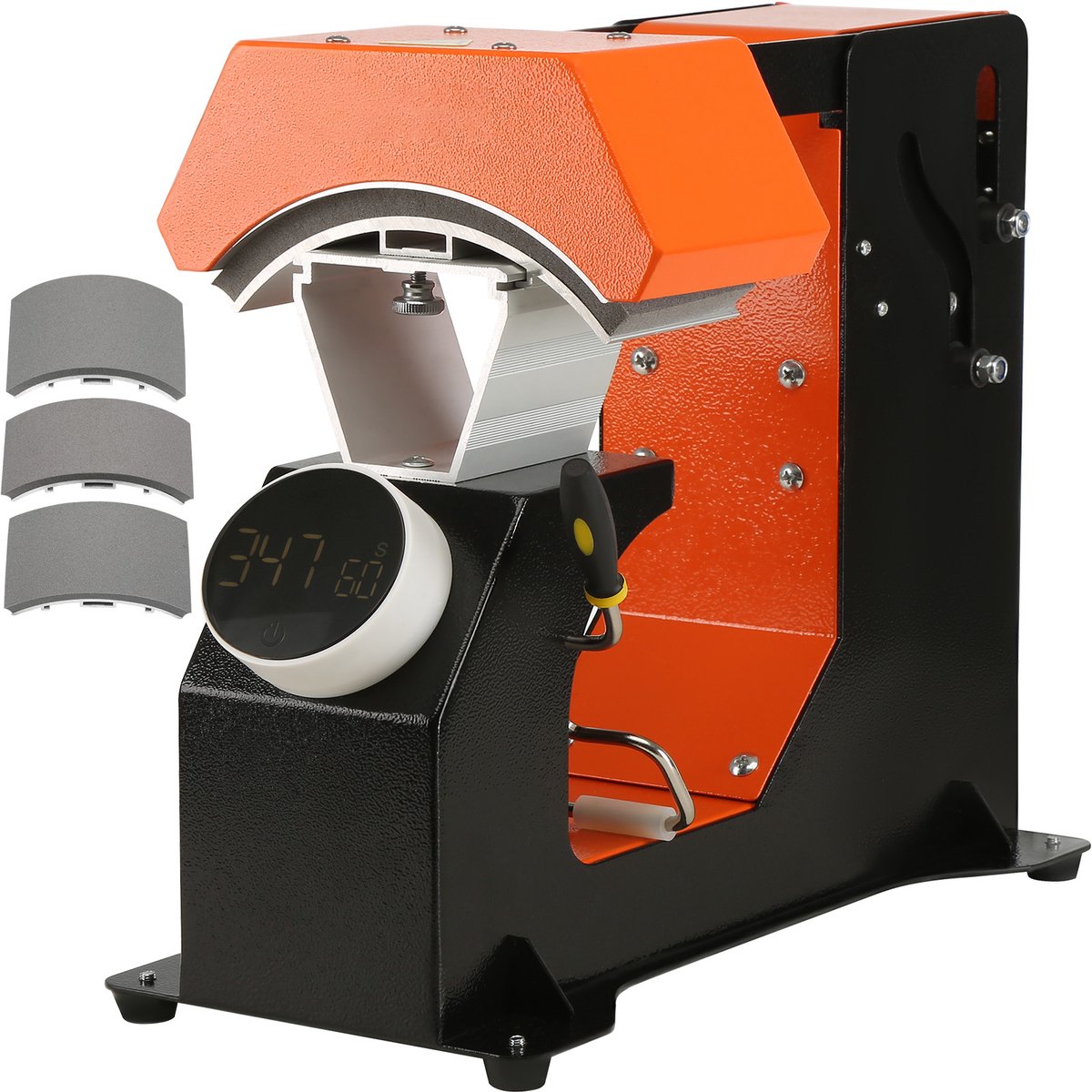 Warmtepers voor Hoeden, 3-in-1 Automatische Pettenpersmachine. 6,4 x 3,5 inch Clamshell Sublimatietransfer. Automatische Ontgrendeling, Digitale Knopbediening. 3 Verwisselbare Warmtekussens