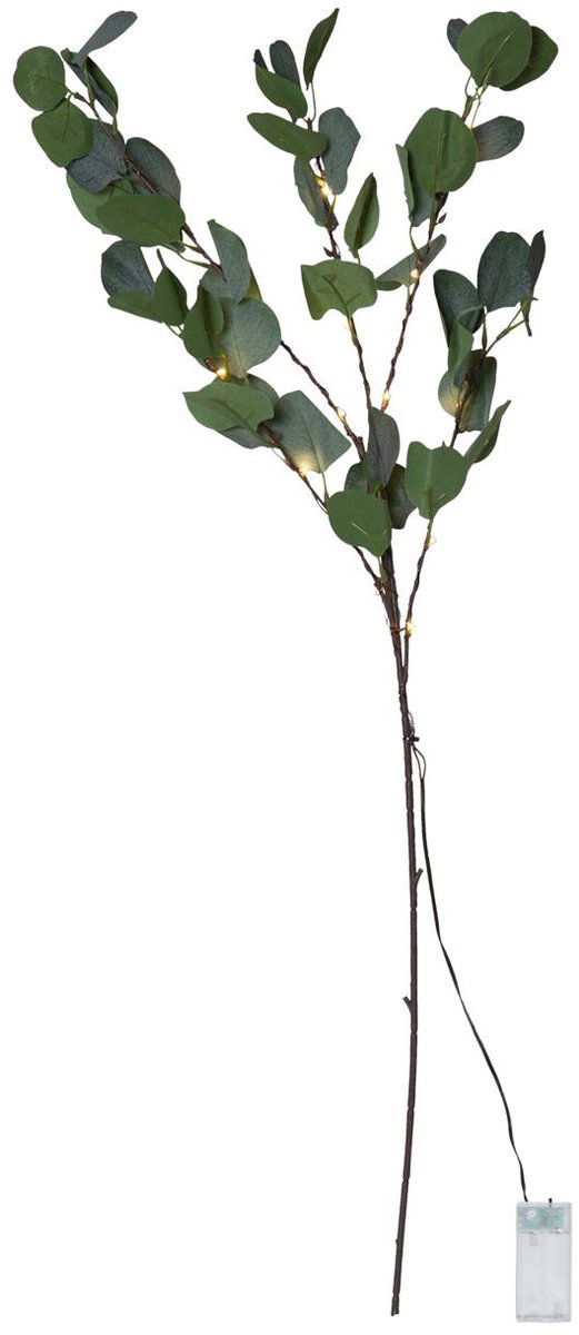 Star Trading LED decoratieve tak 'Eucalyptus', op batterijen + timer, verlichte tafeldecoratie, 15 LED's, warm wit, H 90cm