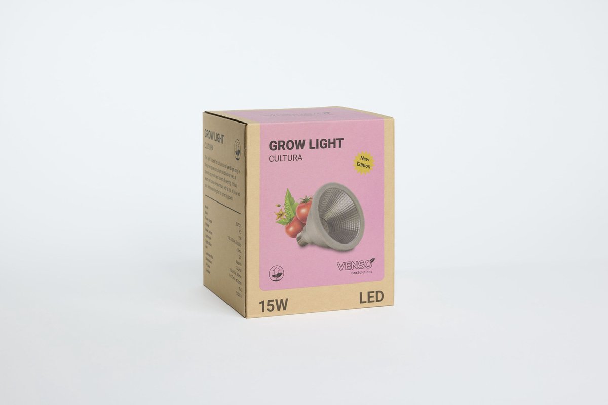 Venso EcoSolutions E27 "Cultura" Kweeklamp 15W 60°, verbeterde fotosynthese en hogere chlorofylvorming, LED groeilamp, groeilicht voor kruiden, groenten en bloeiende planten