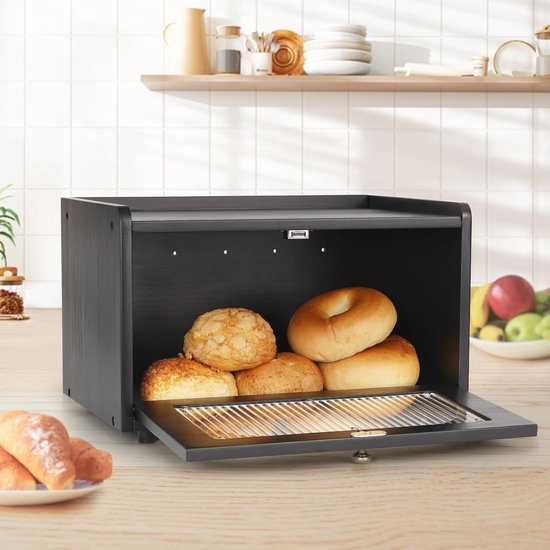 Golden Nature Boîte à Pain En Bambou Double Couche Pour Comptoir De Cuisine, Grande Boîte De Rangement En Bois Avec Fenêtres Transparentes Pour Muffins, Bagels Et Biscuits