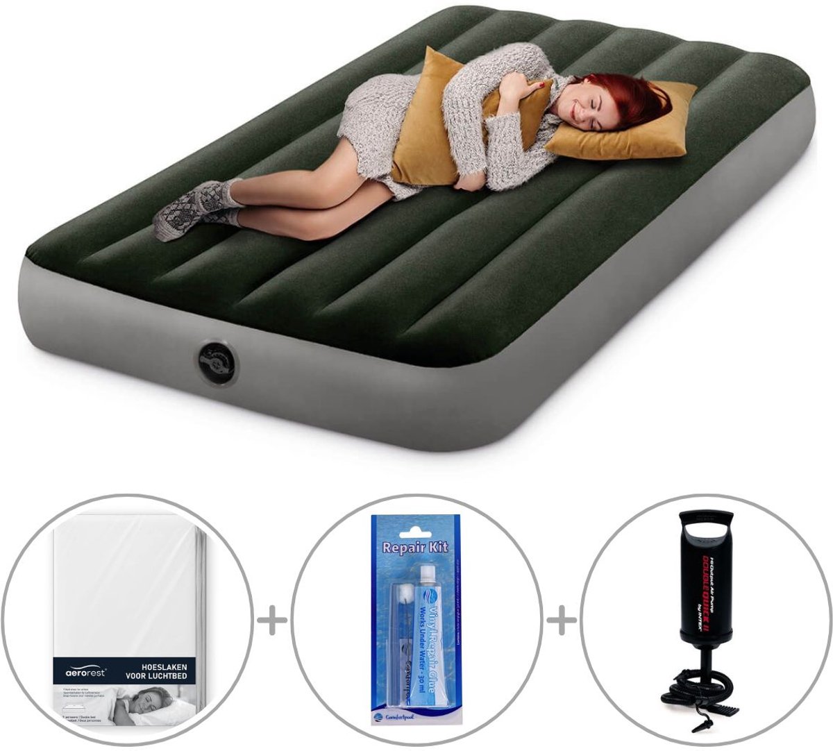 Intex Prestige Downy luchtbed | Eenpersoons | 191 x 99 x 25 cm | Inclusief handpomp + reparatiekit + hoeslaken