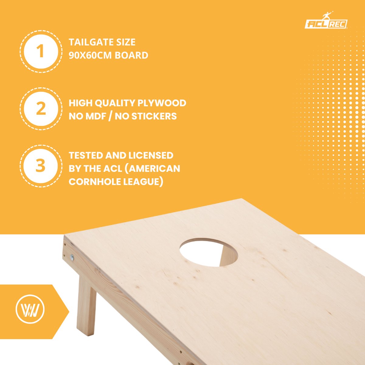 Wicked Wood Games – Cornhole Starting Kit – 90x60 cm – Inclusief 1 Board en 8 Zakjes – Officiële ACL Licentie — afbeelding 5