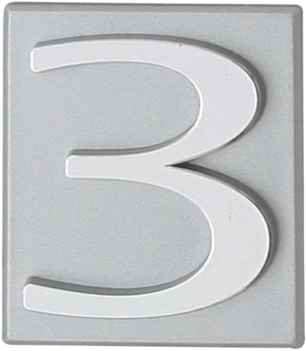 Domino® Deurnummer Zelfklevend INV - "3" - Zilver - Woonhuisnummer Hotelkamernummer 40x47mm - Huisnummer Brievenbus Adresnummer Stickers - Huisnummerplaatje - Deur en Kamernummer - Lockernummer