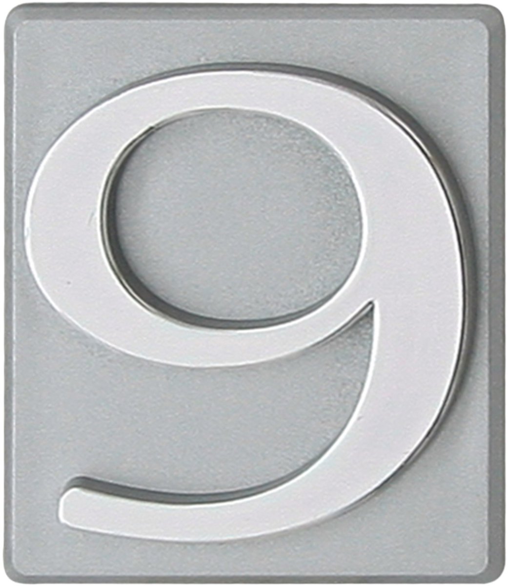 Domino® Deurnummer Zelfklevend INV - "9" - Zilver - Woonhuisnummer Hotelkamernummer 40x47mm - Huisnummer Brievenbus Adresnummer Stickers - Huisnummerplaatje - Deur en Kamernummer - Lockernummer