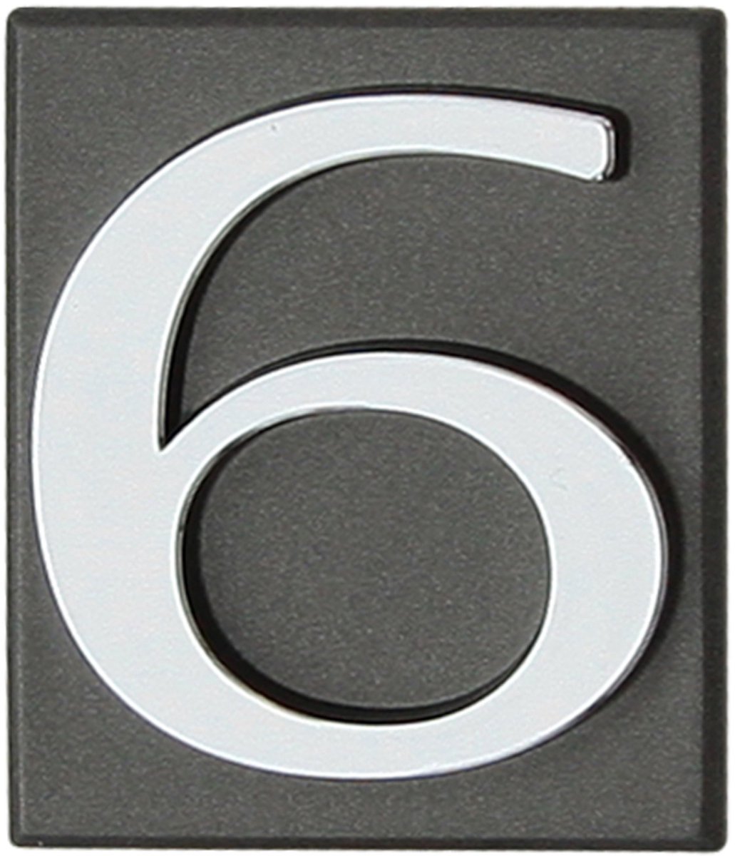 Domino® Deurnummer Zelfklevend INV - "6" - Grafiet - Woonhuisnummer Hotelkamernummer 40x47mm - Huisnummer Brievenbus Adresnummer Stickers - Huisnummerplaatje - Deur en Kamernummer - Lockernummer