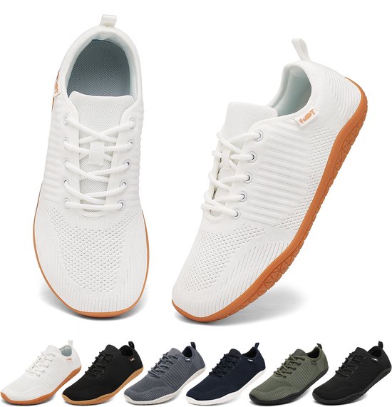 Geweo Barefoot Schoenen - Sportschoenen Sneakers - Fitnessschoenen - Hardloopschoenen - Ademend Knit Textiel - Platte Zool -Wit - 44