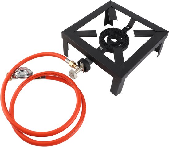 Wokbrander – Gietijzeren Gaskooktoestel 8 kW – Met Vlamregelaar & 1,2 m Slang – Draagbaar Fornuis voor camping, buiten koken & grillen