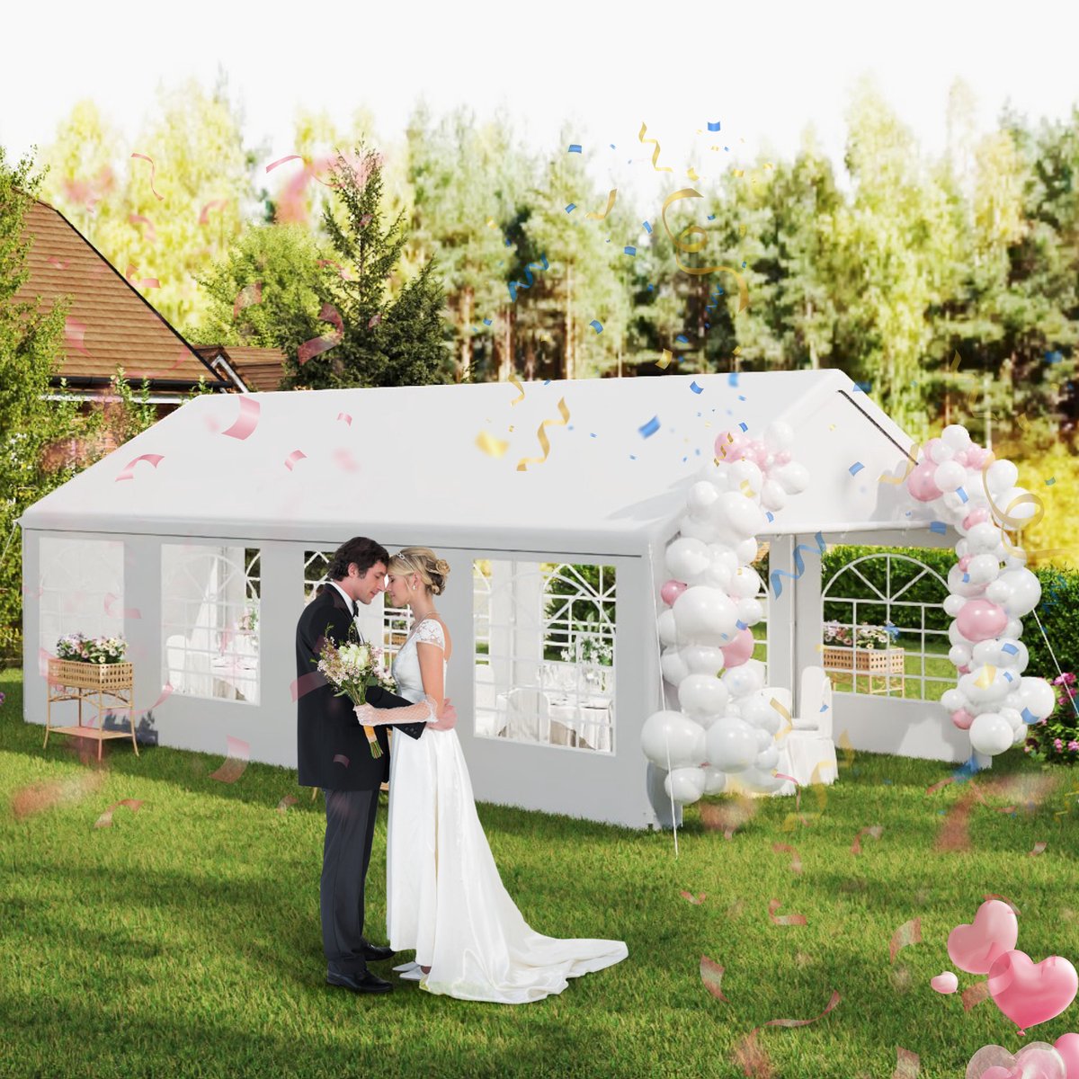 Aufun Partytent Paviljoen 4x8m Metalen Paviljoen Tuinpaviljoen met Zijpanelen Waterdichte Tuintent Pergola voor Feest, Marktkraam, Tuin Buiten Camping, Wit