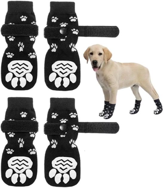 Antislip Sokken voor Honden – Grip Sokken voor Binnen & Buiten – Hondenschoenen - Pootbeschermer sokken voor honden - Honden Sokjes tegen Uitglijden – Pootbescherming – Maat L (18,5x7 cm) – Zwart