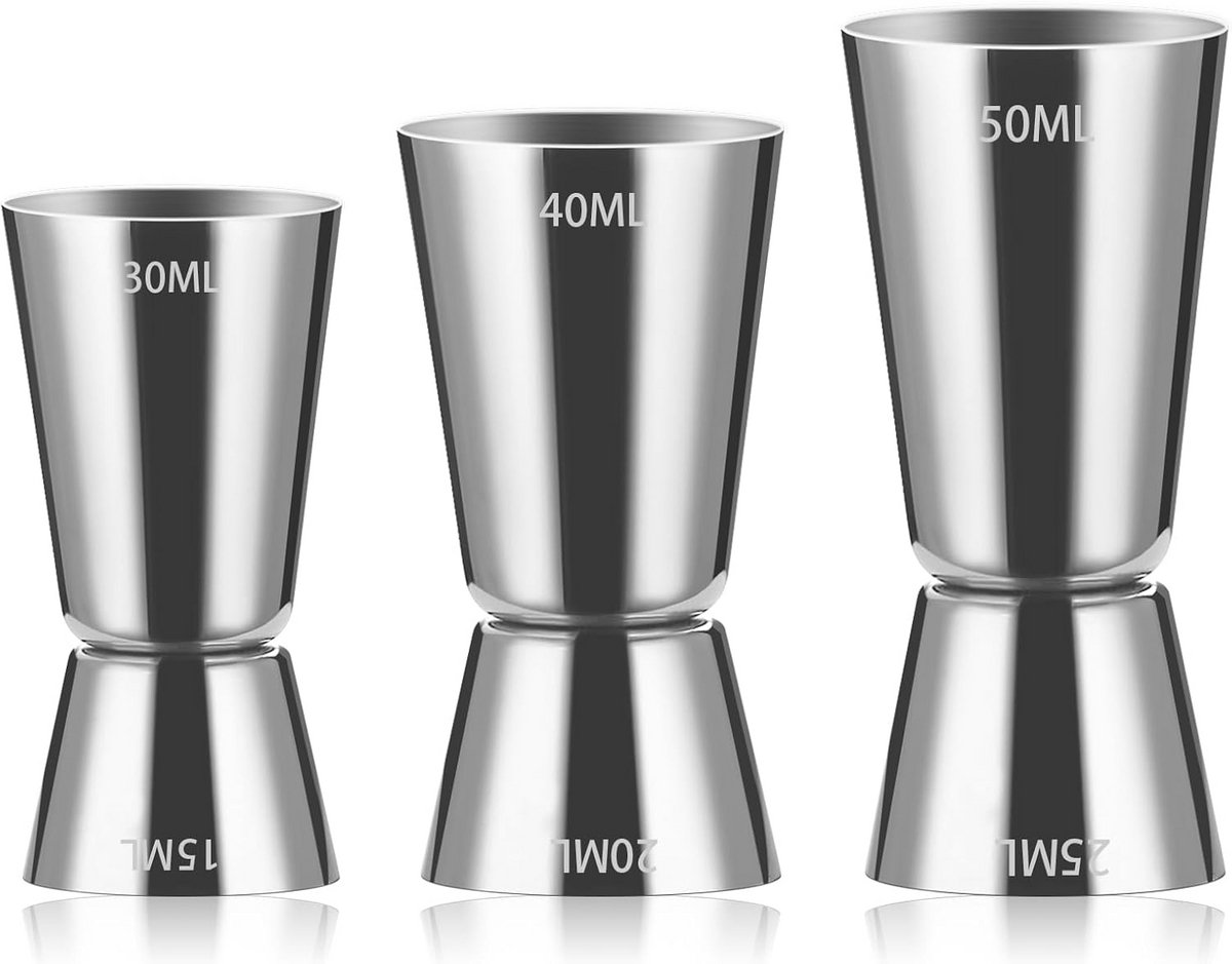 Cocktailmaatbekers Set van 3 Stuks - Dubbele Maatbeker voor Perfecte Cocktails