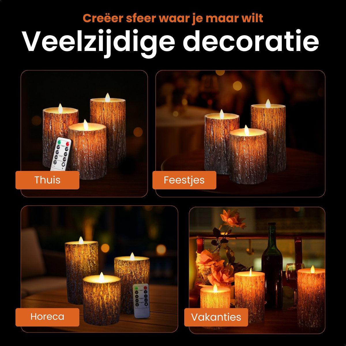 LED Kaarsen Met Afstandsbediening - Bewegende Vlam - Echte Wax - Elektrische Kaarsen - Op Batterijen - Dimbaar en Timer Functie - Set van 3 — cadeau in Wonen & Interieur - foto 2
