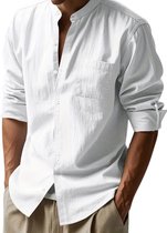 Nivard Linnen Blouse Heren - t shirt - Polo - Overhemd - Shirt - Zomer - Ibiza Stijl - Wit - Maat S