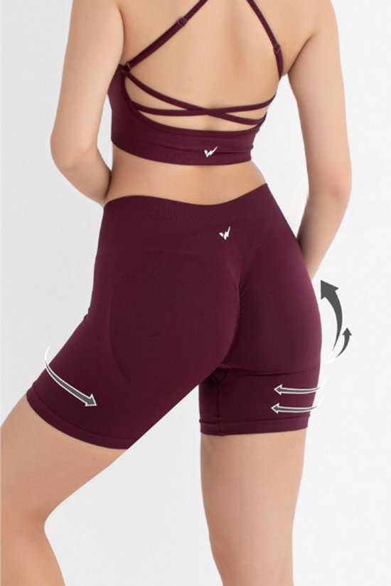 Dames Sportlegging Kort - Sportbroek dames - Gym short - Sportkleding - Shape & Liftend Effect - Bordeaux - Maat XS/S — afbeelding 3