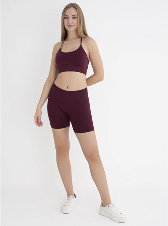 Dames Sportlegging Kort - Sportbroek dames - Gym short - Sportkleding - Shape & Liftend Effect - Bordeaux - Maat XS/S — afbeelding 4