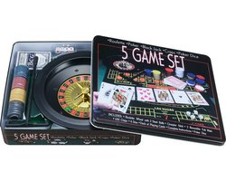 Pegasi 5-in-1 Game Set - In blik - Casino set - Texas Hold'em Poker Set - Roulette - Black Jack - Craps - Dobbelstenen