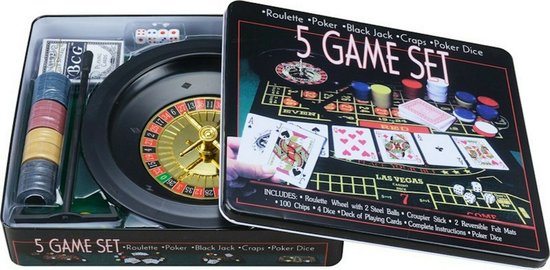 5-in-1 Game Set - In blik - Casino set - Texas Hold'em Poker Set - Roulette - Black Jack - Craps - Dobbelstenen