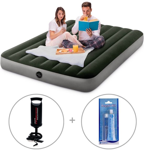 Letto Gonfiabile Matrimoniale INTEX Matelas Gonflable Prestige Downy 1 Place - Avec Gonfleur Intégré - Technologie Fiber-Tech Matelas Air Portable