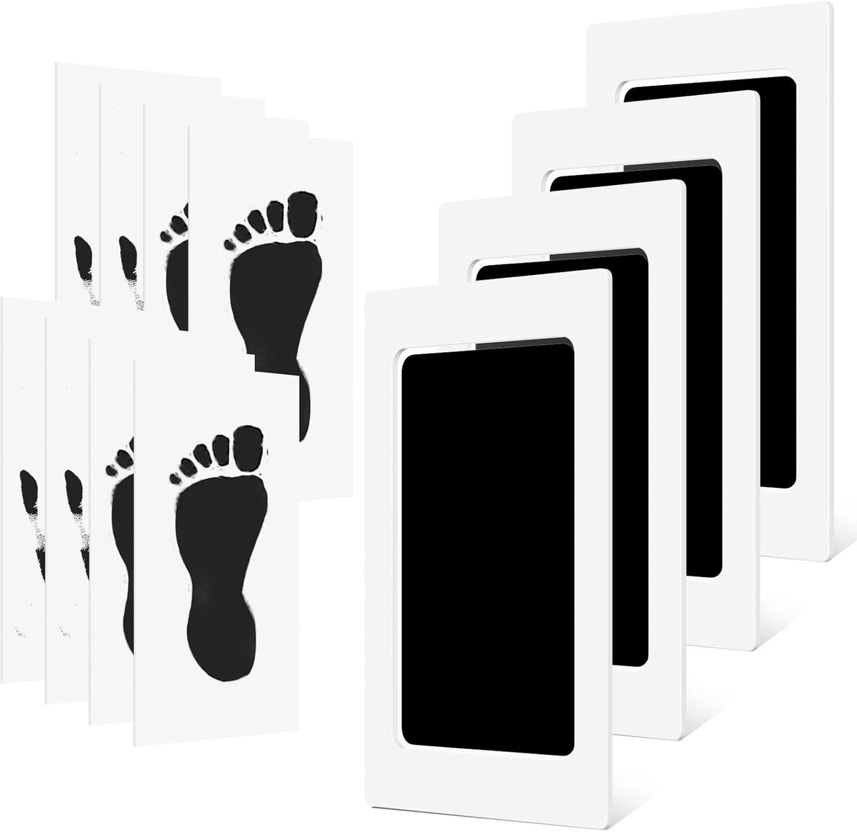 Image of 8 hand- of voetafdrukken voor baby's - Pasgeborenen - Inktkussens - Zonder contact voor handen en voeten - 8 Afdrukkaarten - Ook geschikt voor pootafdruk hond, huisdier - Niet-giftige inkt - Cadeau - 12,5 x 8 cm - Zwart, Wit