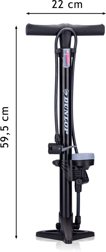 Dunlop Staande Fietspomp Pro uitvoering - Analoge Drukmeter - Dubbele Ventielkop - Zwart