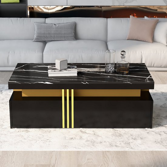 Sweiko Rechthoekige Salontafel - Hoogglans Tafelblad - 2 lades - 100x50x40cm - Zwart