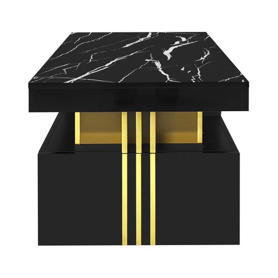 Sweiko Rechthoekige Salontafel - Hoogglans Tafelblad - 2 lades - 100x50x40cm - Zwart