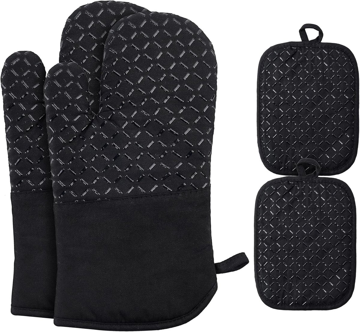 Hittebestendige ovenhandschoenen - antislip - set van 4 - katoen en siliconen - 30 cm