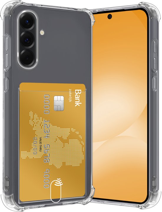 Siliconen hoesje Samsung Galaxy A56 met pashouder, schokbestendig TPU, transparant, lichtgewicht case