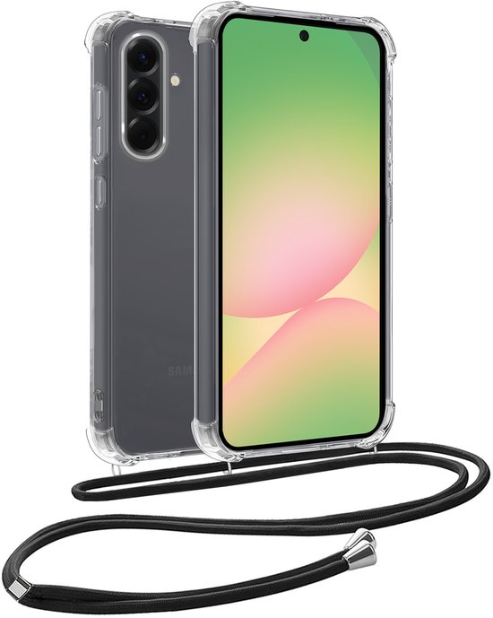 Siliconen hoesje Samsung Galaxy A56 met koord, shockproof air cushion bescherming, transparant TPU case