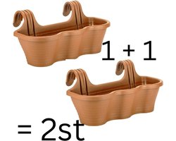 Serinova 1+1 Tombik Hangende Balkonpot – Winterharde Bloembak van Gerecycleerd Materiaal met Waterdrainage - Terra Cotta