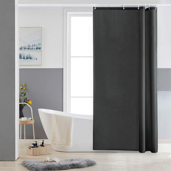 Furlinic extra lange douchegordijnen voor de badkamer, waterdicht, schimmelbestendig, gewogen polyester, donkergrijze set met 12 ADS-haken, 180 x 213 cm
