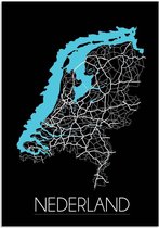 DesignClaud Plattegrond Nederland Landkaart poster Wanddecoratie - Zwart - A3 + fotolijst wit (29,7x42cm)