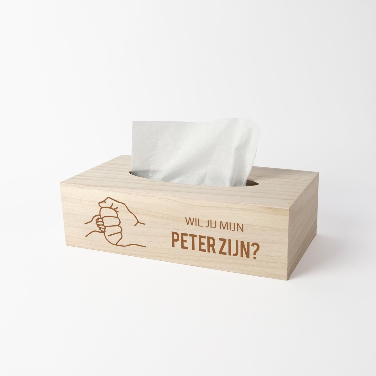 Tissue box - Cadeau peter - Wil jij mijn peter zijn - Peter vragen - Zakdoekendoos - Fistbump gravure design