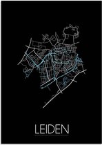 DesignClaud Plattegrond Leiden Stadskaart poster Wanddecoratie - Zwart - A2 + fotolijst wit (42x59,4cm)