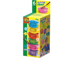 foto van SES Creative - Plakkaatverf Glitter (6x45ml) - extra dekkende plakkaatverf - trendy glitter kleuren - hersluitbare potjes - makkelijk uitwasbaar – hobbyverf - knutselverf