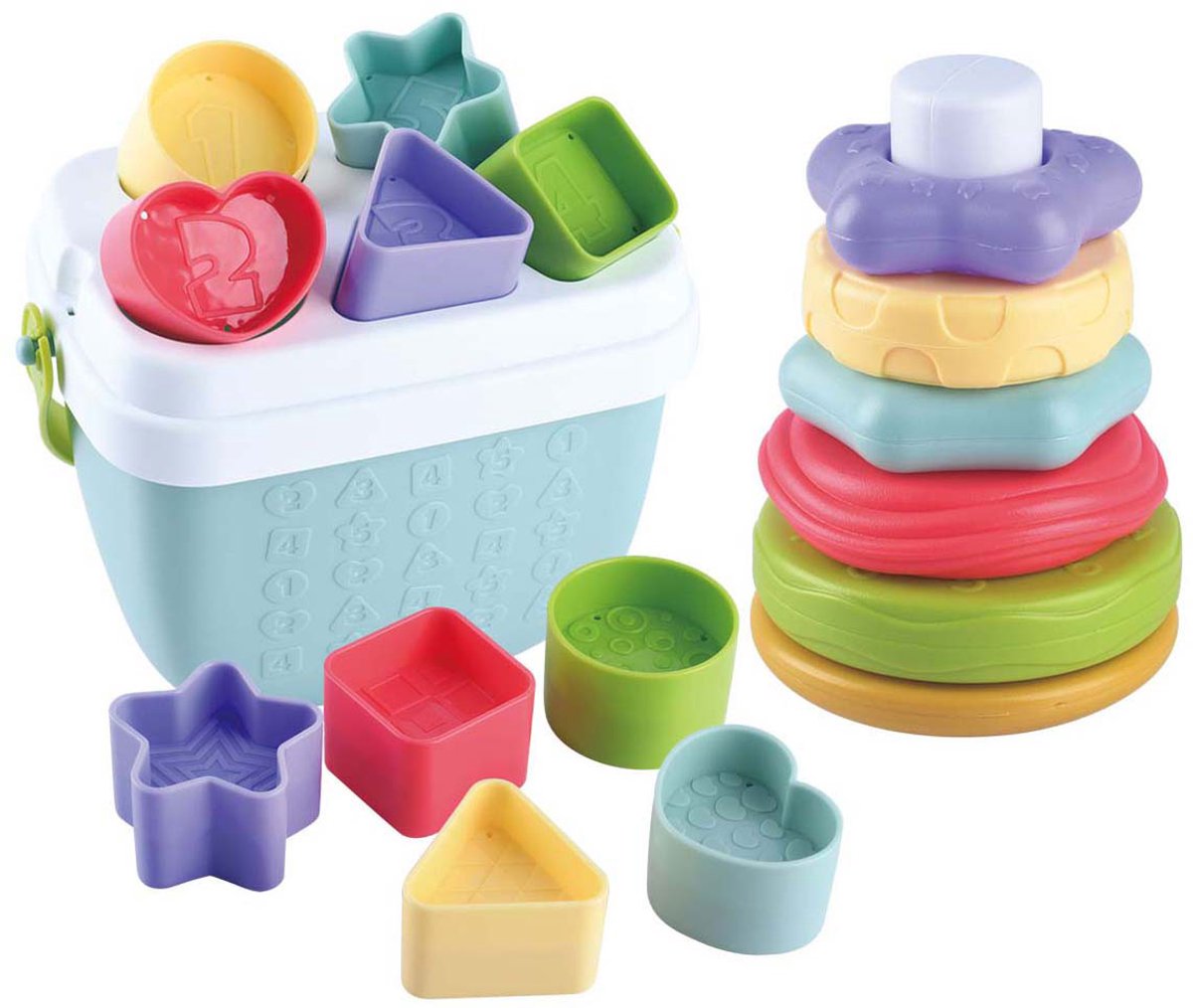 Play vormenstoof en stapel speelgoed - educatief biobased speelgoed 19-delig.
