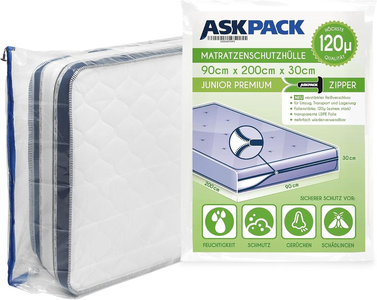 Waterdichte en Scheurvaste Matraszak - Bescherm je Matras tijdens Verhuizing en Opslag - Verkrijgbaar in XS t/m XXL - 90x200cm