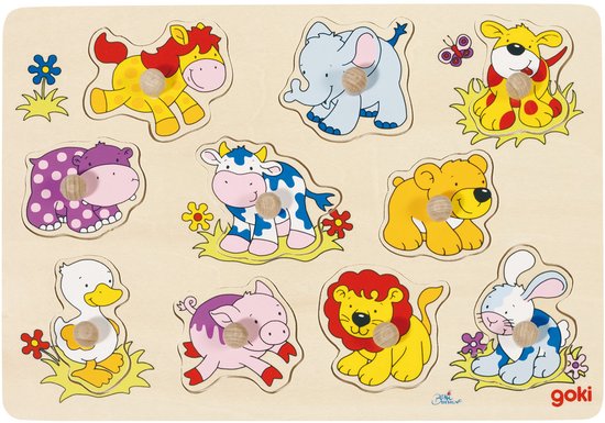 Goki Houten Noppenpuzzel Dieren Baby
