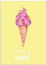 DesignClaud You are so cool poster met IJsje - Tekst poster Wanddecoratie - Geel A3 + Fotolijst zwart
