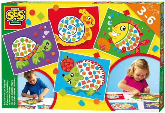 SES - Ik leer mozaïeken - 4 voorbedrukte kaarten met mozaïek stickers